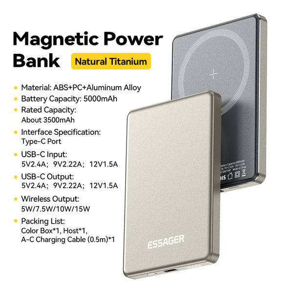 Essager Yuejie 20W 5000mAh  Magnetic Wireless Power Bank